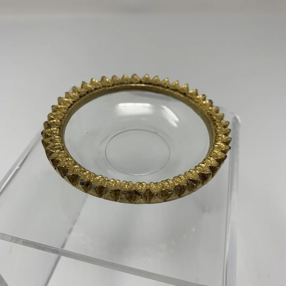 Vintage Ring Dish Sunflower Clear & Gold Catchall Trinket Jewelry